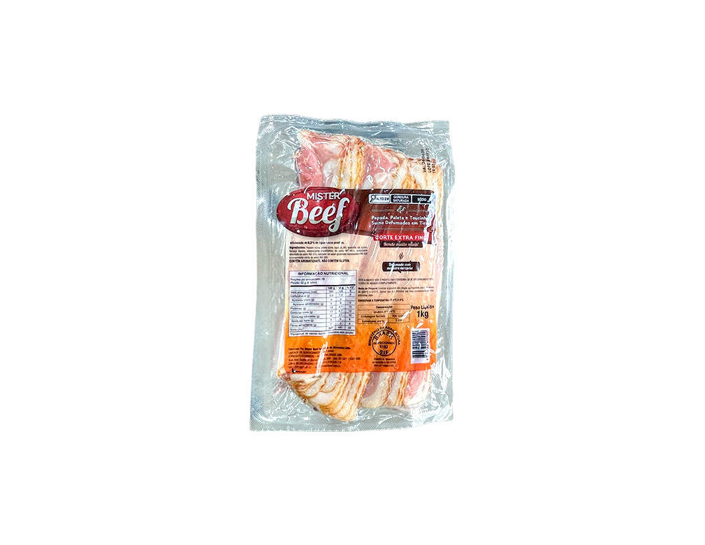 BACON FATIADO PALETA E PAPADA EXTRA FINO MISTER BEEF 1 KG (CX 18 PCT)